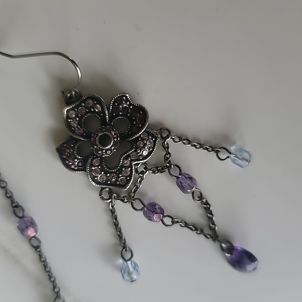 Pewter purple double necklace w earings - Picture 4 of 5